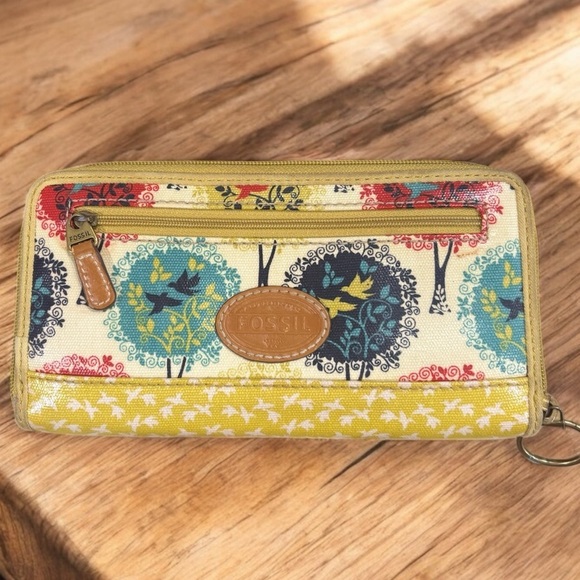 Fossil Handbags - Fossil whimsical bird boho wallet